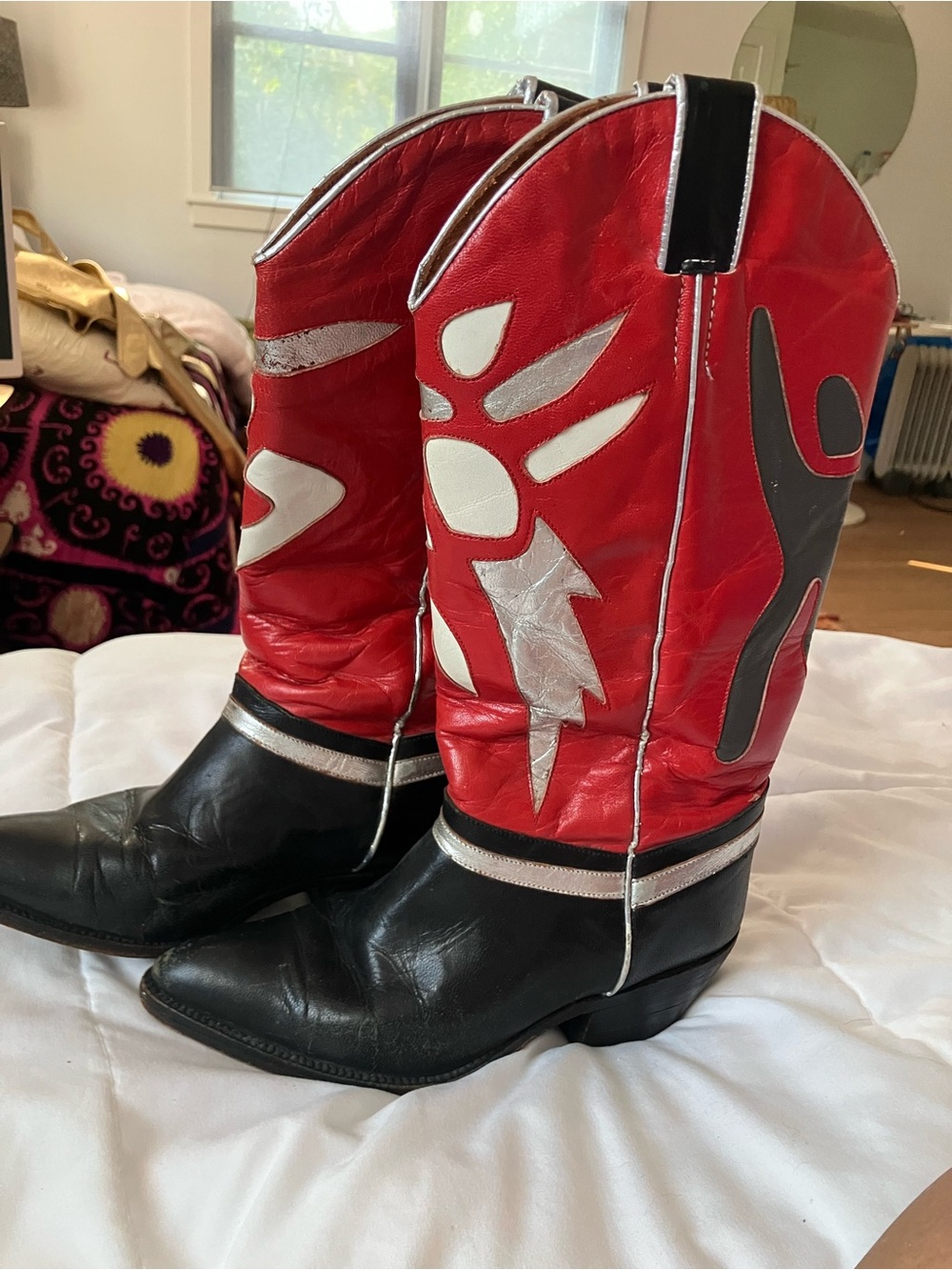Beverly Feldman Red, Black and Silver Luchador-Style Cowboy Boots